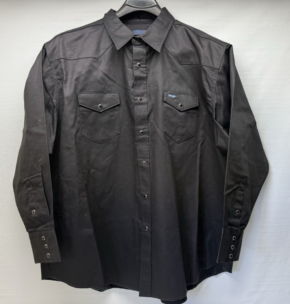 Wrangler Western Pearl Snap Shirt Mens 3X Black Long Sleeve Cotton Denim